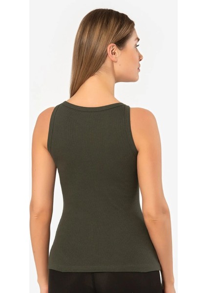 3403 Kadın Halter Yaka Fitilli Atlet T-Shirt-Haki fiyatları
