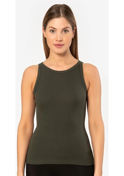 3403 Kadın Halter Yaka Fitilli Atlet T-Shirt-Haki modelleri