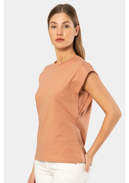 3401 Kadın Vatka Görünümlü T-Shirt-Somon