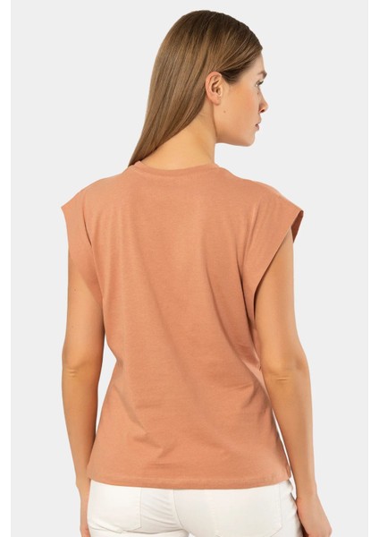 3401 Kadın Vatka Görünümlü T-Shirt-Somon
