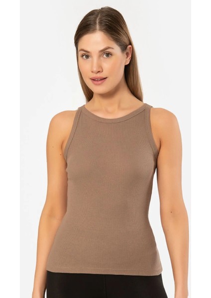 3403 Kadın Halter Yaka Fitilli Atlet T-Shirt-Kahve modelleri