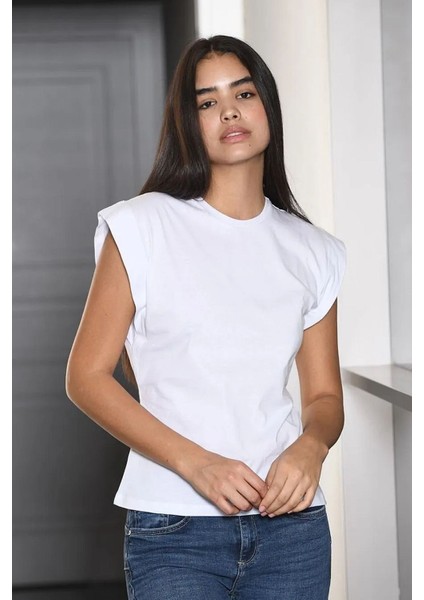 3401 Kadın Vatka Görünümlü T-Shirt-Beyaz