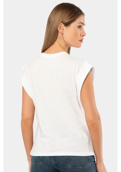 3401 Kadın Vatka Görünümlü T-Shirt-Beyaz