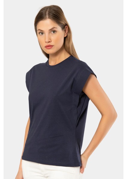 3401 Kadın Vatka Görünümlü T-Shirt-Lacivert