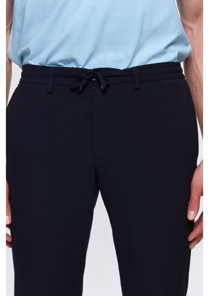 Slim Fit Lacivert Beli Lastikli Bağcıklı Fermuarlı Likralı Rahat Jogger Pantolon 2HC03ORTJGR01 modelleri