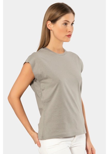 3401 Kadın Vatka Görünümlü T-Shirt-Gri