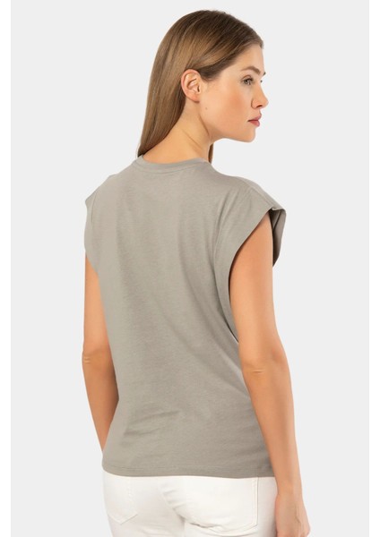 3401 Kadın Vatka Görünümlü T-Shirt-Gri fırsatları