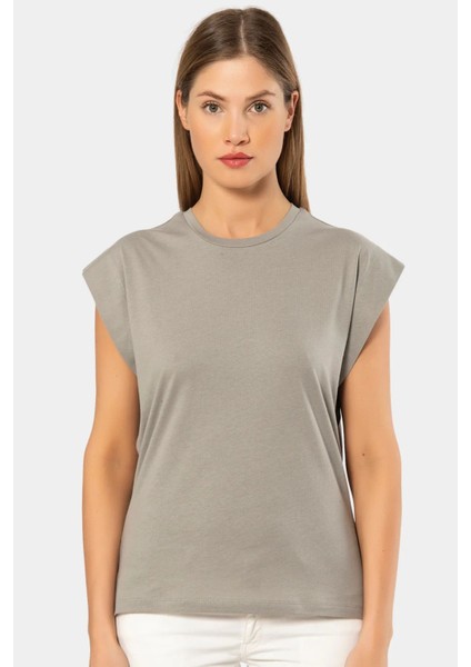 3401 Kadın Vatka Görünümlü T-Shirt-Gri indirimleri