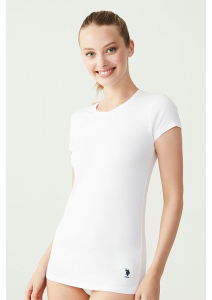 66002 Kadın Modal Kısa Kollu Yuvarlak Yaka T-Shirt-Beyaz