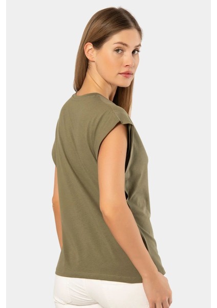3401 Kadın Vatka Görünümlü T-Shirt-Hakı modelleri