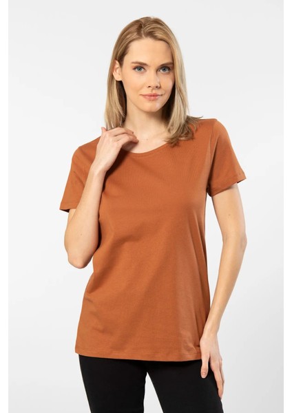 WT-Shirt London Kadın Kısa Kollu Bisiklet Yaka Basic T-Shirt-Tarcin