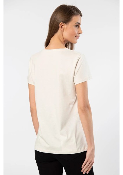 WT-Shirt London Kadın Kısa Kollu Bisiklet Yaka Basic T-Shirt-Bej fiyatları