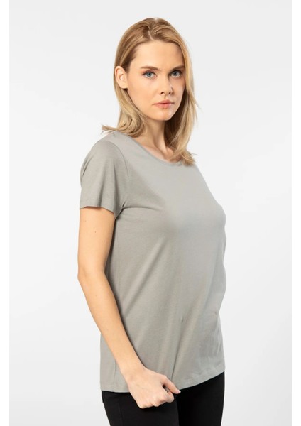 WT-Shirt London Kadın Kısa Kollu Bisiklet Yaka Basic T-Shirt-Gri fiyatları