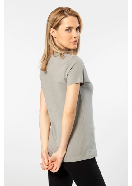 WT-Shirt London Kadın Kısa Kollu Bisiklet Yaka Basic T-Shirt-Gri modelleri