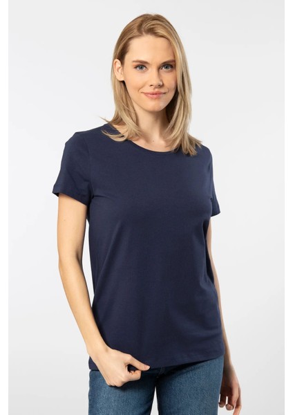WT-Shirt London Kadın Kısa Kollu Bisiklet Yaka Basic T-Shirt-Lacivert fiyatları