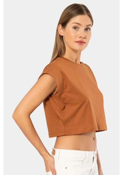 3402 Kadın Vatka Görünümlü Crop T-Shirt-Tarcın