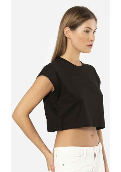 3402 Kadın Vatka Görünümlü Crop T-Shirt-Siyah fiyatları