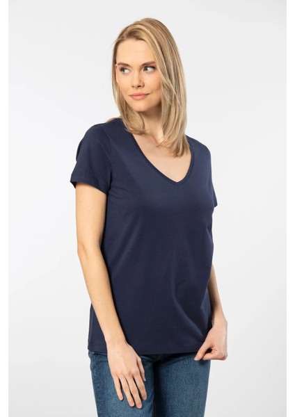WT-Shirt Milano Kadın Kısa Kollu V Yaka Basic T-Shirt-Lacivert fiyatları