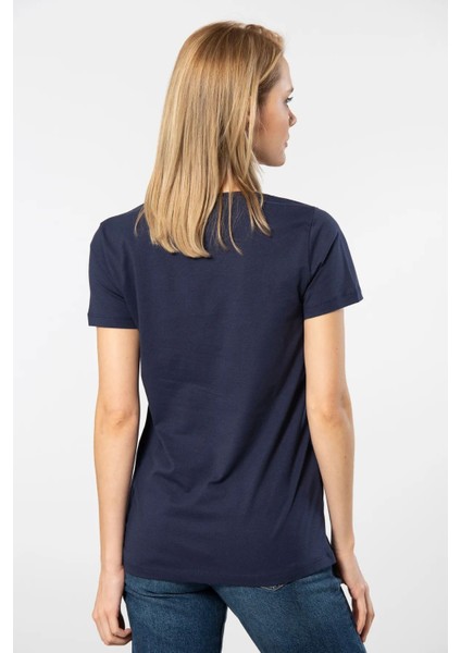 WT-Shirt Milano Kadın Kısa Kollu V Yaka Basic T-Shirt-Lacivert modelleri