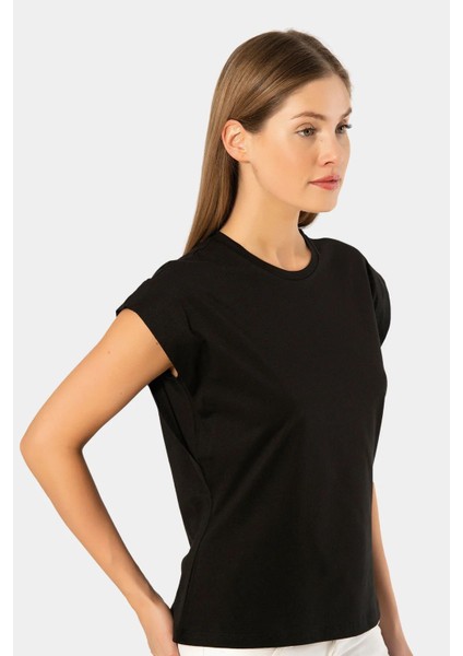 3401 Kadın Vatka Görünümlü T-Shirt-Siyah