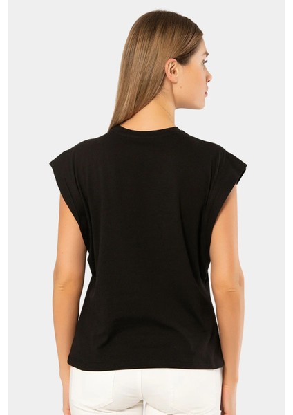 3401 Kadın Vatka Görünümlü T-Shirt-Siyah
