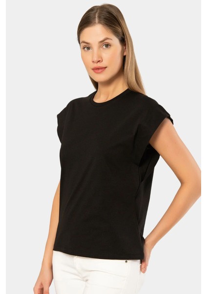 3401 Kadın Vatka Görünümlü T-Shirt-Siyah