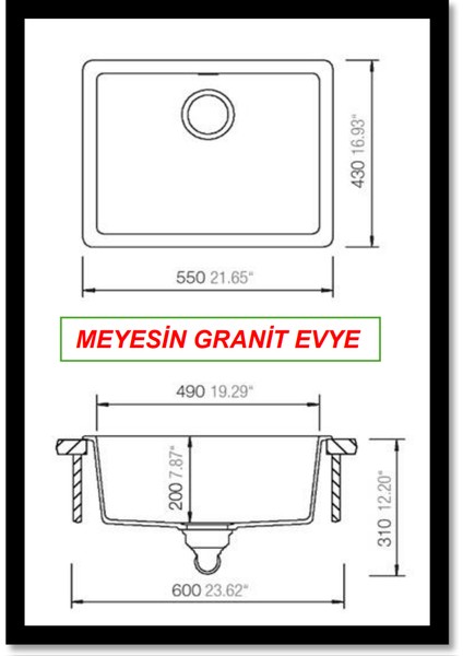 Tezgah Altı Krem Granit Mutfak Evyesi 43 x 55 cm