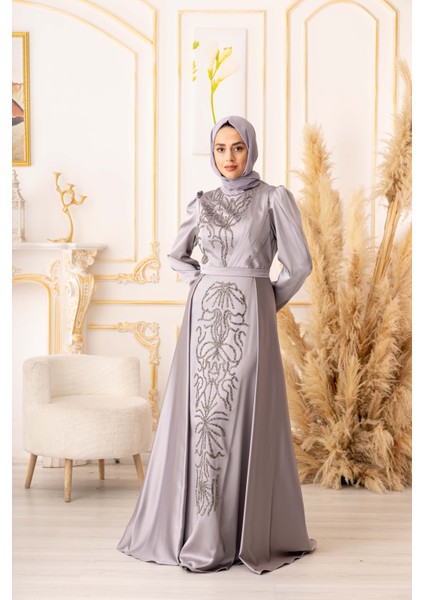 Yıldızabiye Taşlı Plise Detaylı Büyük Beden Balık Model Tesettür Abiye (K18245) fiyatları