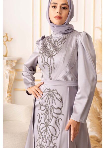 Yıldızabiye Taşlı Plise Detaylı Büyük Beden Balık Model Tesettür Abiye (K18245) indirimleri