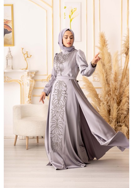 Yıldızabiye Taşlı Plise Detaylı Büyük Beden Balık Model Tesettür Abiye (K18245) fırsatları