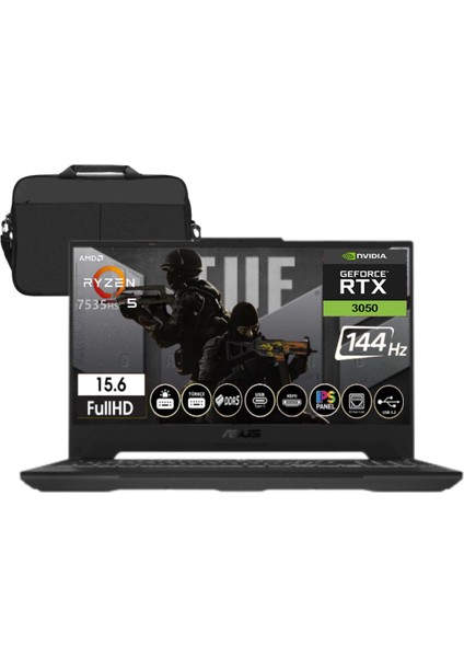 Tuf Gaming A15 FA506NC-HN050 Amd R5-7535HS 32GB Ddr5 Ram 1tb SSD RTX3050-144Hz 15.6" Freedos Taşınabilir Bilgisayar + Cimete Çanta