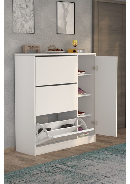 Modern Milano 3 Kapaklı Kayar Raflı Dolaplı Ayakkabılık Beyaz 4 30 cm Garantisiz 118 cm Modern Beya