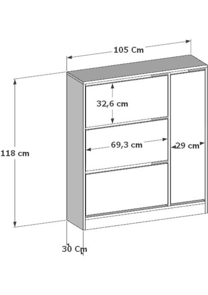 Modern Milano 3 Kapaklı Kayar Raflı Dolaplı Ayakkabılık Beyaz 4 30 cm Garantisiz 118 cm Modern Beya