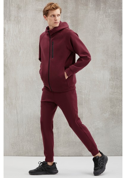 Fine Erkek Fermuarlı Bordo Sweatshirt