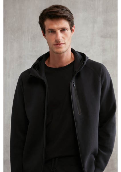 Fine Erkek Fermuarlı Siyah Sweatshirt