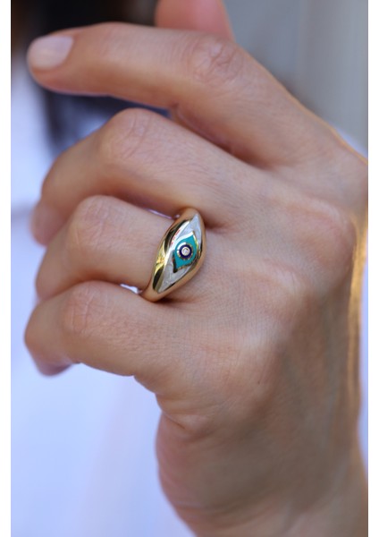 14 Ayar Altın Cetaş Fortuna Serisi Nazarlık Detaylı Yüzük