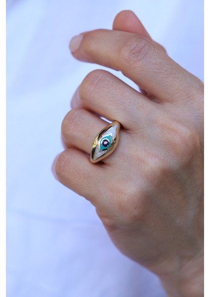 14 Ayar Altın Cetaş Fortuna Serisi Nazarlık Detaylı Yüzük modelleri