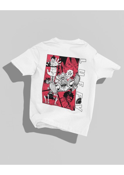 One Piece Luffy Tasarımı Sırt Baskılı Yüksek Kalite Kompakt Unisex Oversize T-Shirt