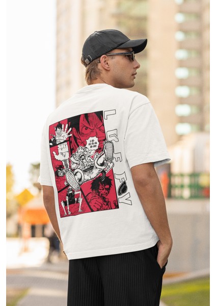 One Piece Luffy Tasarımı Sırt Baskılı Yüksek Kalite Kompakt Unisex Oversize T-Shirt