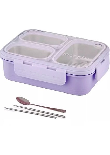 Çelik Beslenme Kabı 3 Bölmeli 620Ml Lila VGN-7097