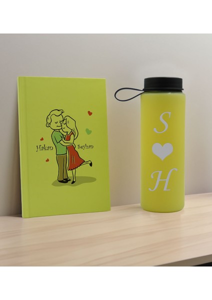 Sevgiliye Özel Isimli Sarı Defter ve Cam Matara Hediye Seti-10, Sevgiliye Hediye, Sevgililer Günü, Yeni Iş Hediyesi fiyatları