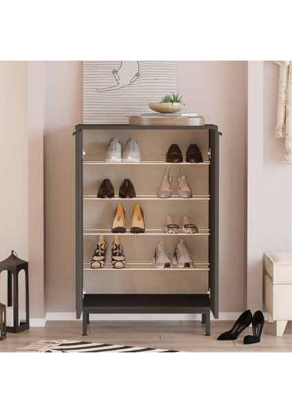 Sleek 72 cm Ayakkabılık Metal Ayaklı 5 Raflı Antrasit Sk1-An indirimleri