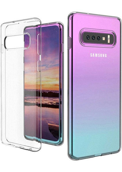 Galaxy S10 Plus Kılıf Kamera Korumalı Süper Silikon Kapak-Renksiz