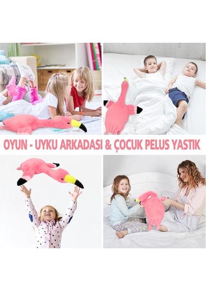 Ithal Kumaş Soft Yumuşak Dokulu Flamingo Peluş Oyuncak Yastık Oyun & Uyku Arkadaşı Büyük Boy 60 Cm.