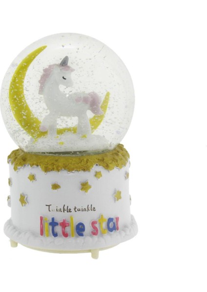 10X15CM Kar Küresi Müzikli Püskürtmeli Işıklı Unicorn Aylı