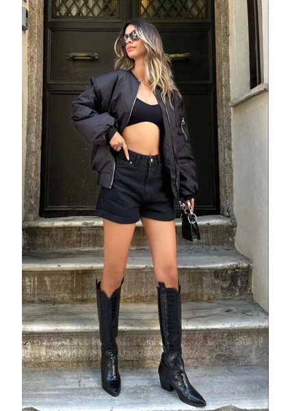 Zenwave Zenwave Kadın Düz Bomber Ceket - Siyah indirimleri