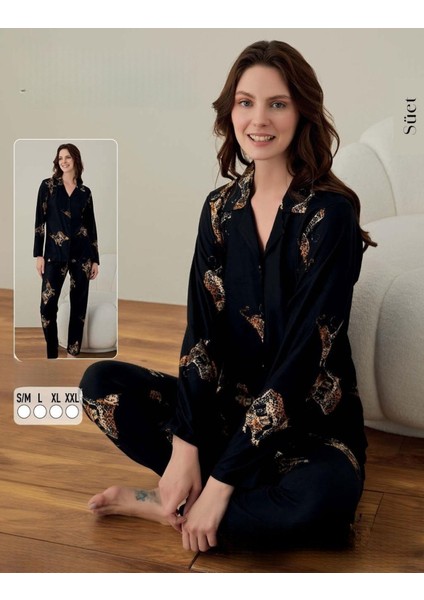 Kadın Süet Boydan Düğmeli Pijama Takımı 02004 - 1 Adet