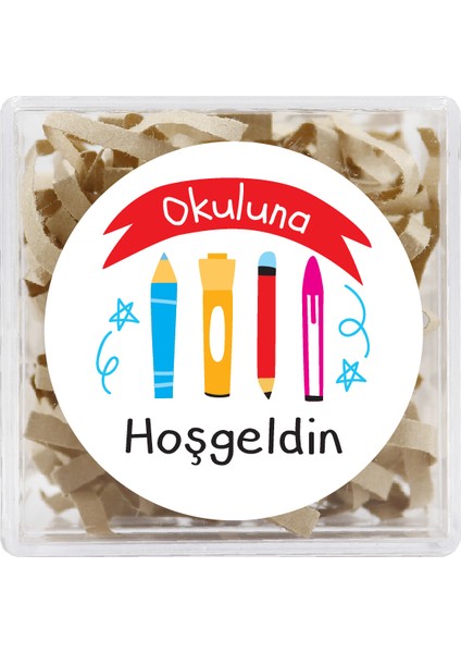 Okuluna Hoşgeldin Baskılı Yapışkanlı Etiket 4 cm 24 Adet Model :1
