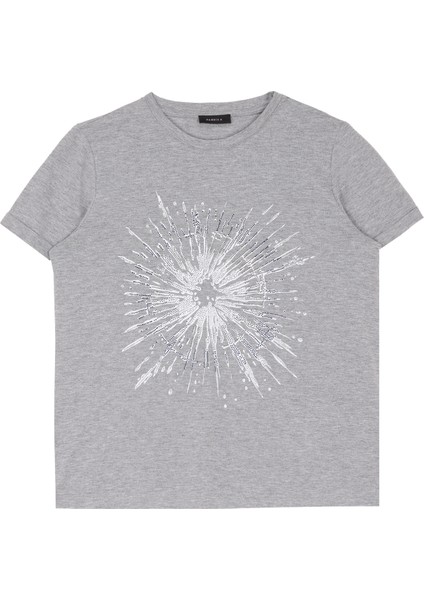 Bisiklet Yaka Baskılı Gri Melanj Kadın T-Shirt FC4WL-TST0124