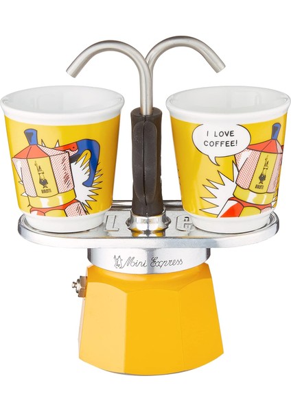 Set Mini Express Ocak Üstü Espresso Pişirici +2 Cups Lichtenstein Serisi, Sarı